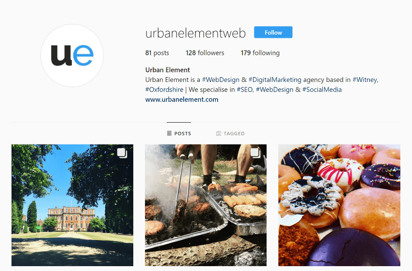 Screen grab of the Urban Element Instagram Page