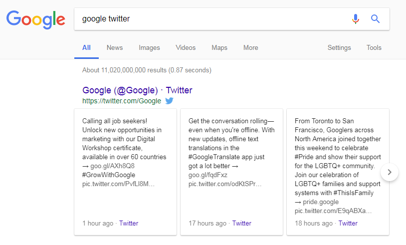 Google Search Twitter Carousels