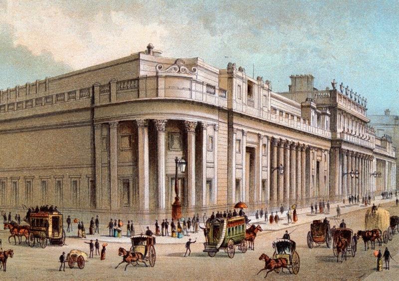 Bank of England in Victorain London - Print of painting